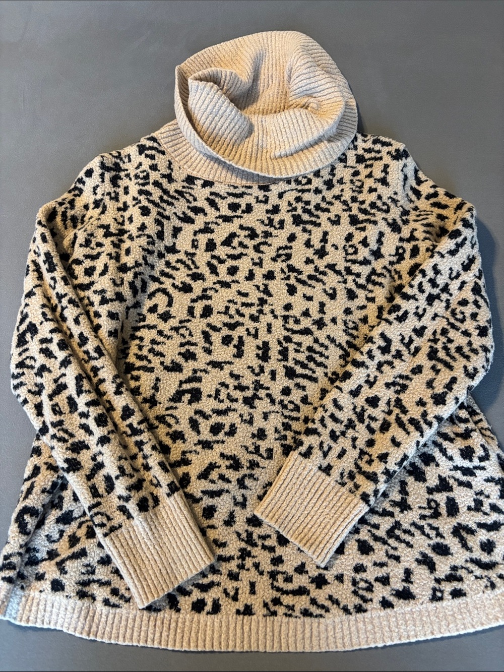 Rachel Zoe Tan and Black Leopard Print Turtleneck Sweater